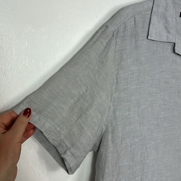 Saks Fifth Avenue Linen Gray Short Sleeve Button Down Shirt Size L - Picture 3 of 8